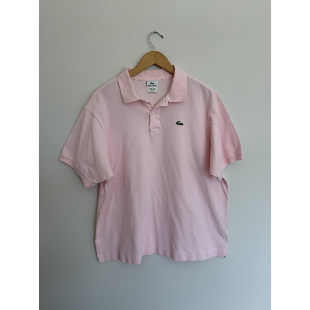 Lacoste Polo Shirt Mens Large (8) Pink Classic Croc Logo Short Sleeve Cotton